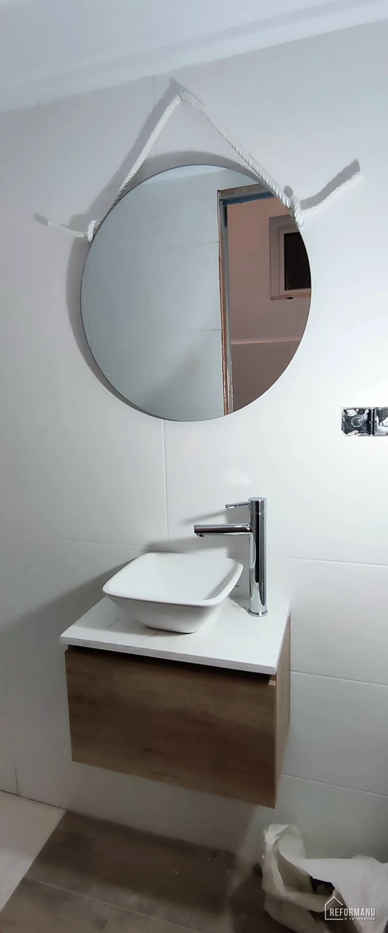 Oak bathroom with countertop basin